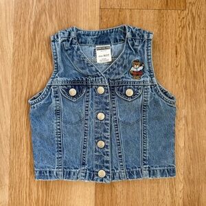 Vintage Jordache Denim Vest Blue Jean Embroidered Teddy Bear Toddler Size 3T